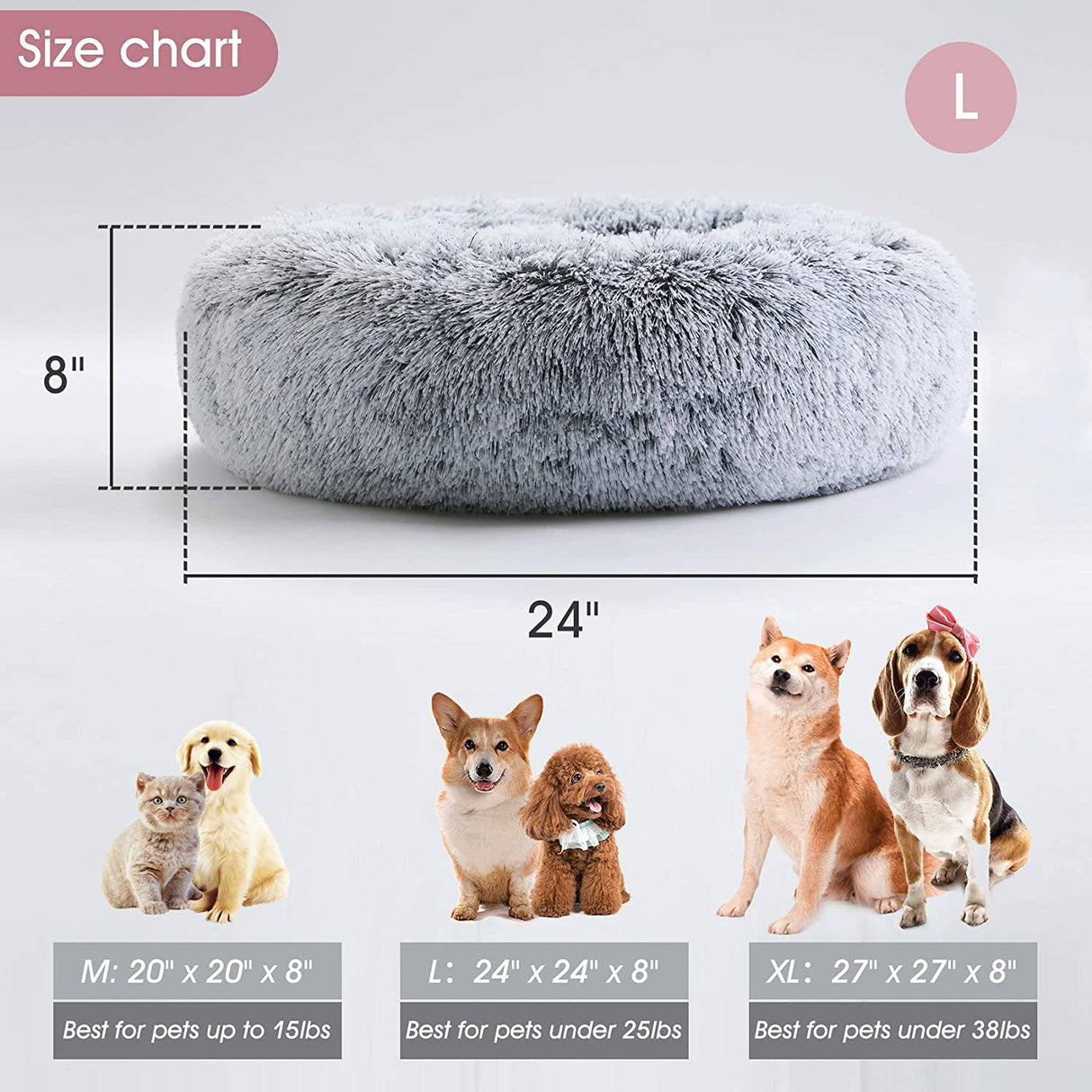 WESTERN HOME - Cama calmante para perros y gatos, cama antiansiedad para perros con forma de donut, cama redonda cálida y acogedora para perros, cama con cojín de felpa de piel sintética esponjosa para perros y gatos pequeños y medianos 24" LARGE - DIGVICE MX
