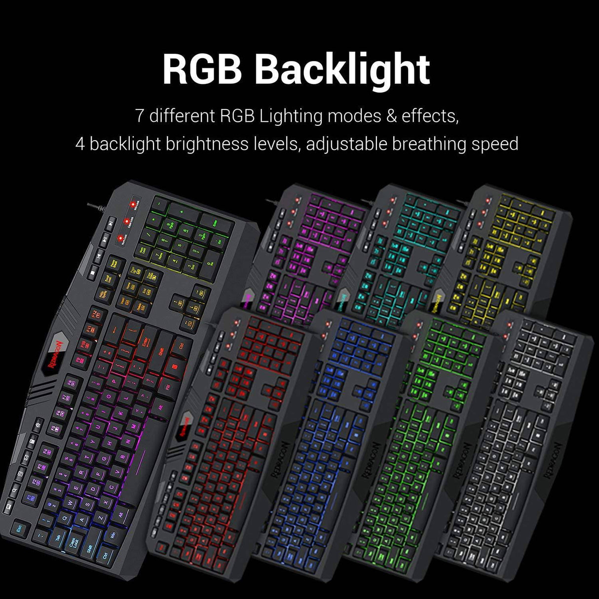 Redragon S101 Combo de teclado y mouse para juegos con cable Teclado retroiluminado RGB para juegos con teclas multimedia Reposamuñecas y mouse para juegos retroiluminado rojo 3200 DPI para jugadores de PC con Windows (negro)
