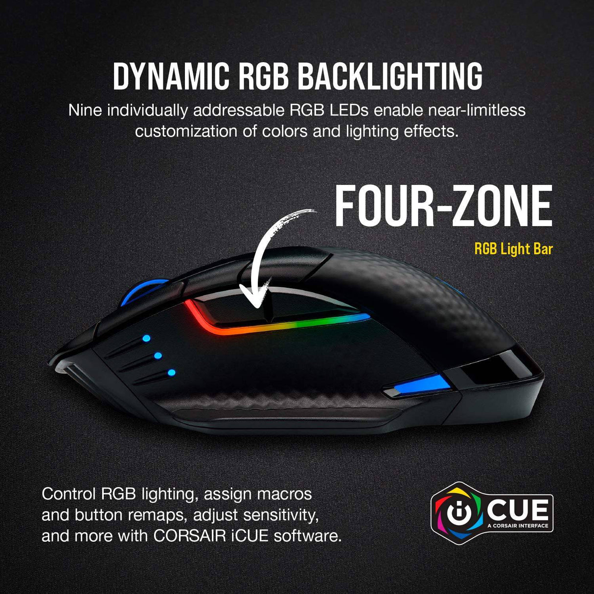 Corsair Dark Core RGB Pro, mouse inalámbrico para juegos FPS/MOBA con tecnología SLIPSTREAM, negro, LED RGB retroiluminado, 18000 DPI, óptico, CH-9315411-NA