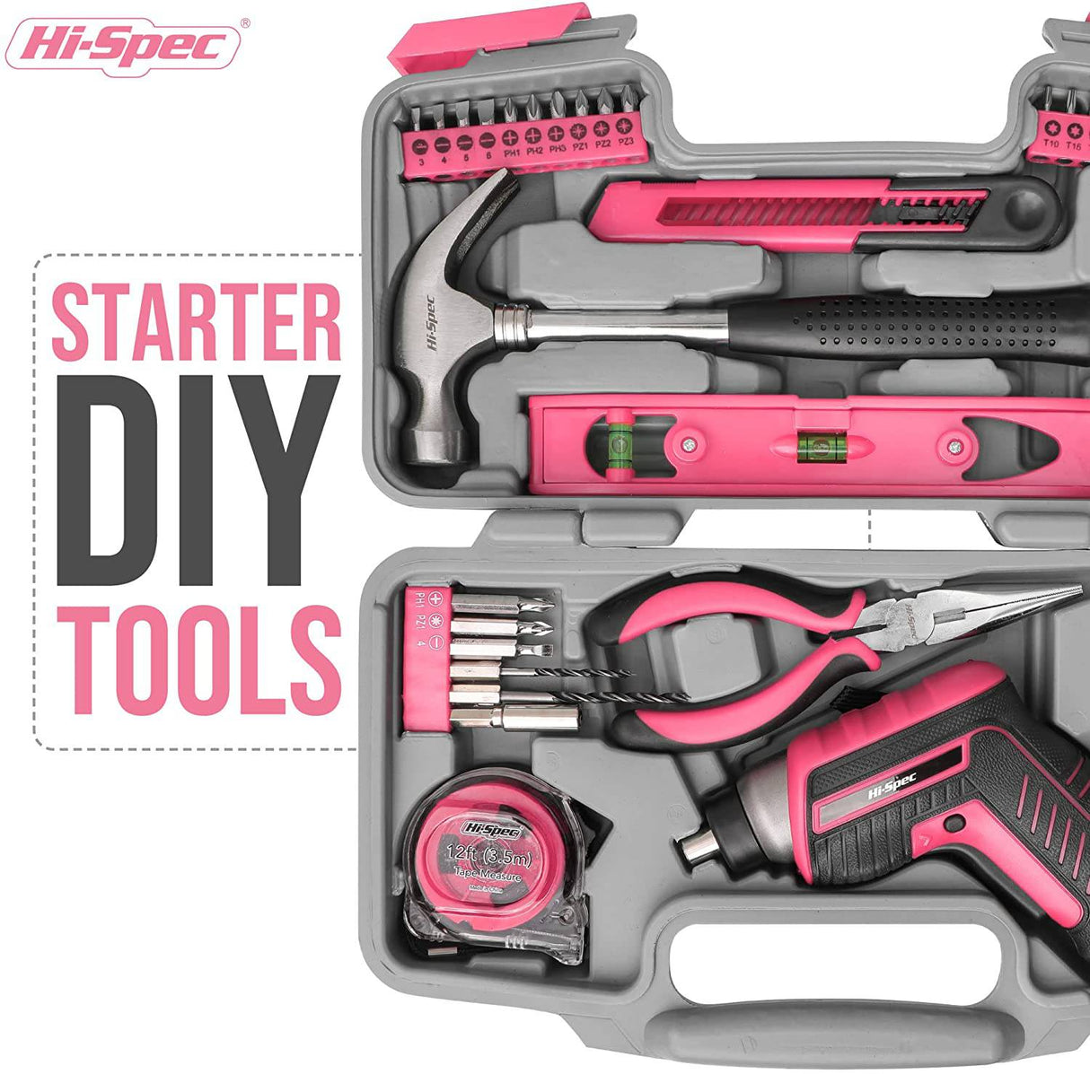 Juego de herramientas eléctricas inalámbricas de alta especificación, 35 piezas, pequeño, esencial, rosa, 3,6 V, destornillador de alimentación USB y kit de herramientas manuales - DIGVICE MX