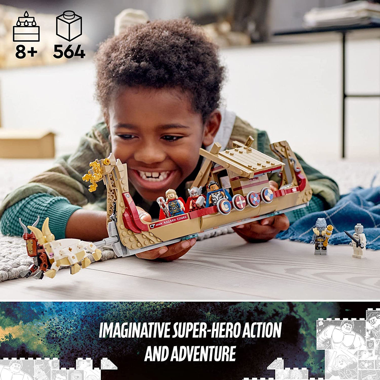 LEGO Kit de construcción Marvel The Goat Boat 76208 Thor coleccionable con 5 minifiguras 564 piezas
