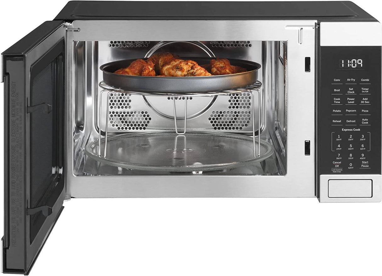 GE - Horno de microondas 3 en 1 para encimera | completo con freidora de aire, asador y modo de convección | Capacidad de 1,0 pies cúbicos, 1050 vatios | Esenciales de cocina para la encimera o el dormitorio | Acero inoxidable - DIGVICE MX