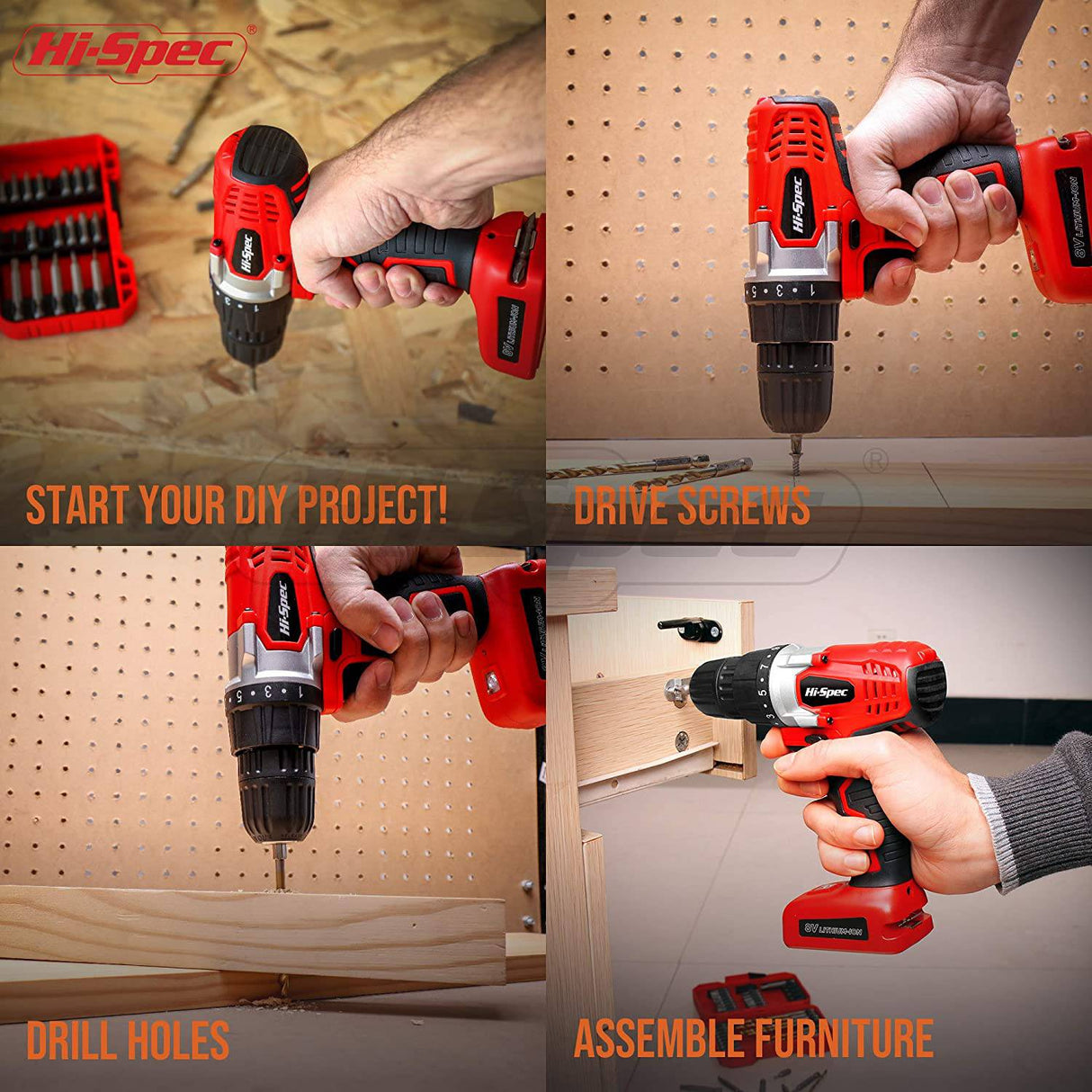 Destornillador eléctrico Hi-Spec de 45 piezas, rojo, 8 V, con juego de accesorios de brocas S2 para taladrado de madera eléctrico inalámbrico - DIGVICE MX