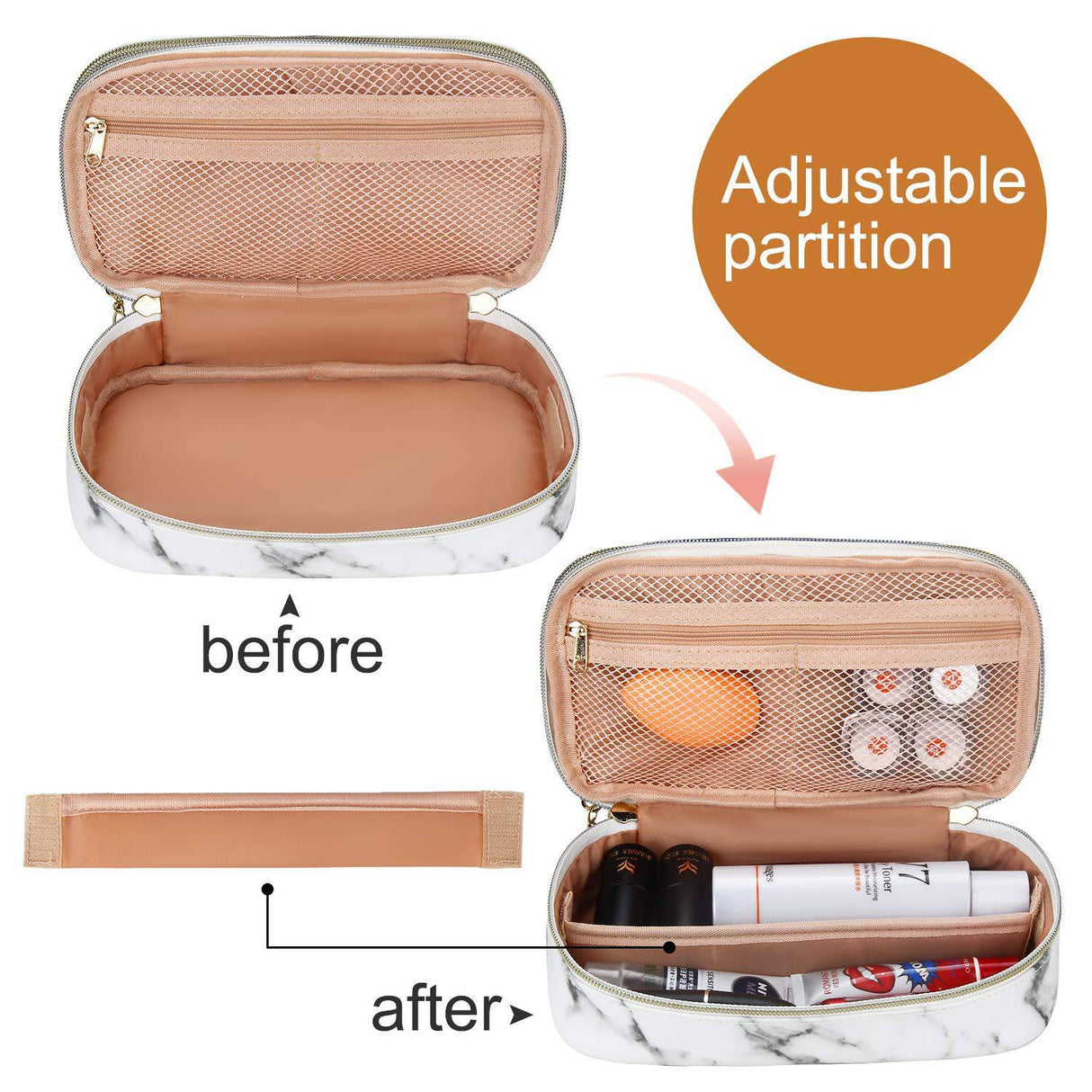 Relavel - Estuche de maquillaje 2 capas para brochas de maquillaje (patrón de mármol blanco)