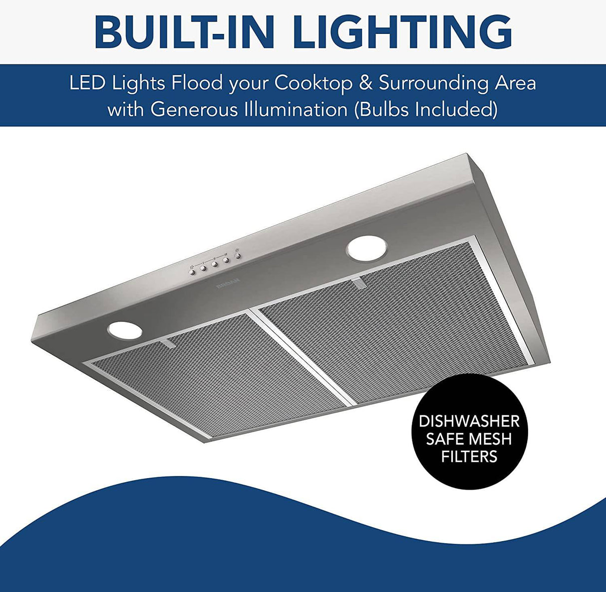 Broan-NuTone BCSQ130SS Campana extractora para debajo del gabinete Glacier de tres velocidades con luces LED Compatible con ADA, 1.5 Sones, 375 Max Blower CFM, 30", acero inoxidable - DIGVICE MX