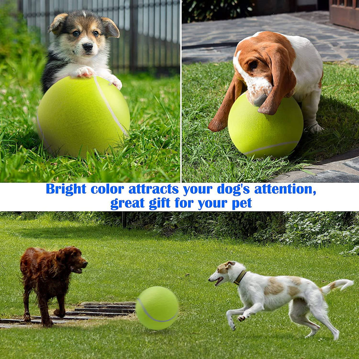 Pelota de tenis para perros Banfeng gigante de 9,5 ", juguetes grandes para mascotas, divertidos deportes al aire libre, pelota para perros, regalo con agujas de inflado - DIGVICE MX