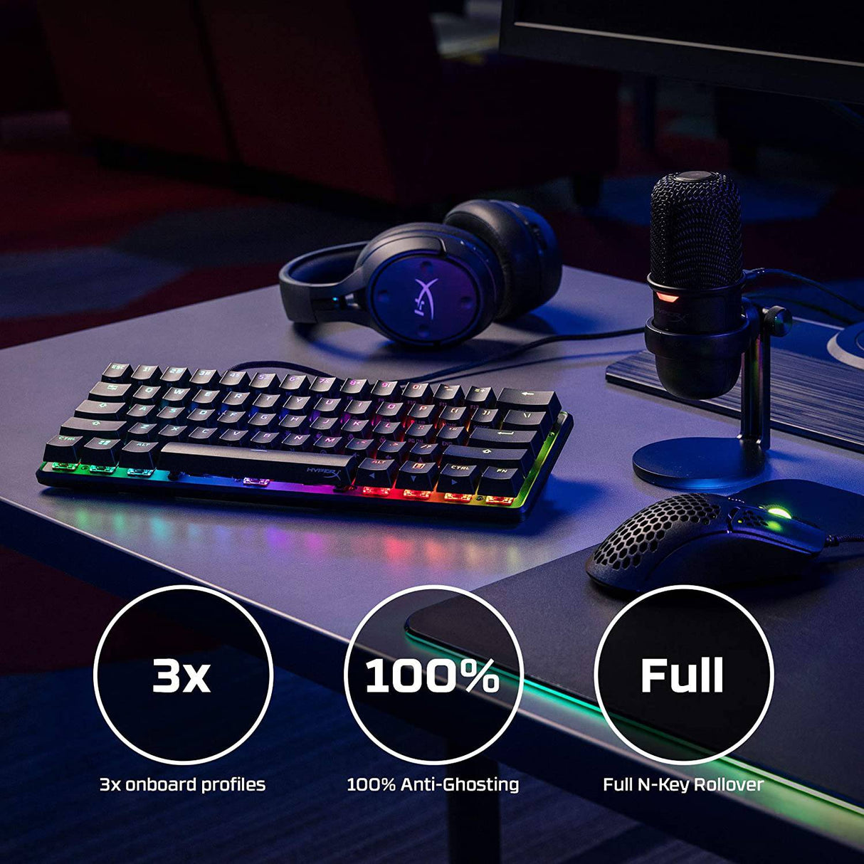 HyperX Alloy Origins 60 - Teclado mecánico para juegos, factor de forma ultracompacto del 60 %, teclas PBT de doble disparo, retroiluminación LED RGB, compatible con el software NGENUITY - Interruptor rojo HyperX lineal