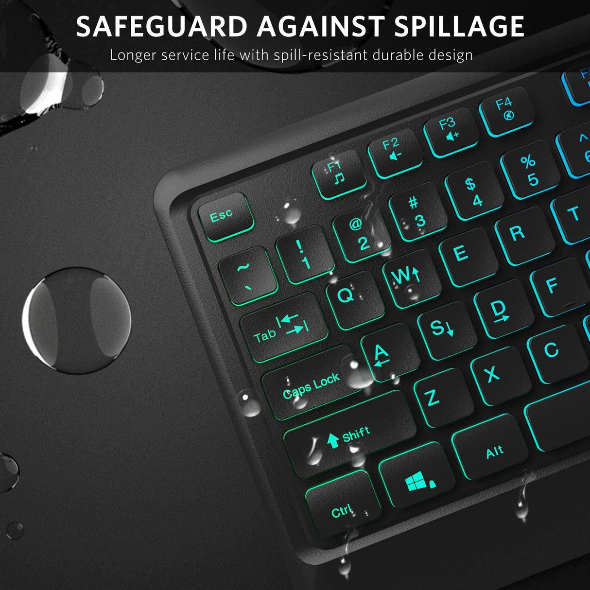 Fiodio Rainbow Membrane Gaming Keyboard, Silent Wired Computer Keyboard, 104 Silent Keys, 26 Anti-Ghosting Keys, Resistente a derrames, Control multimedia para PC y escritorio