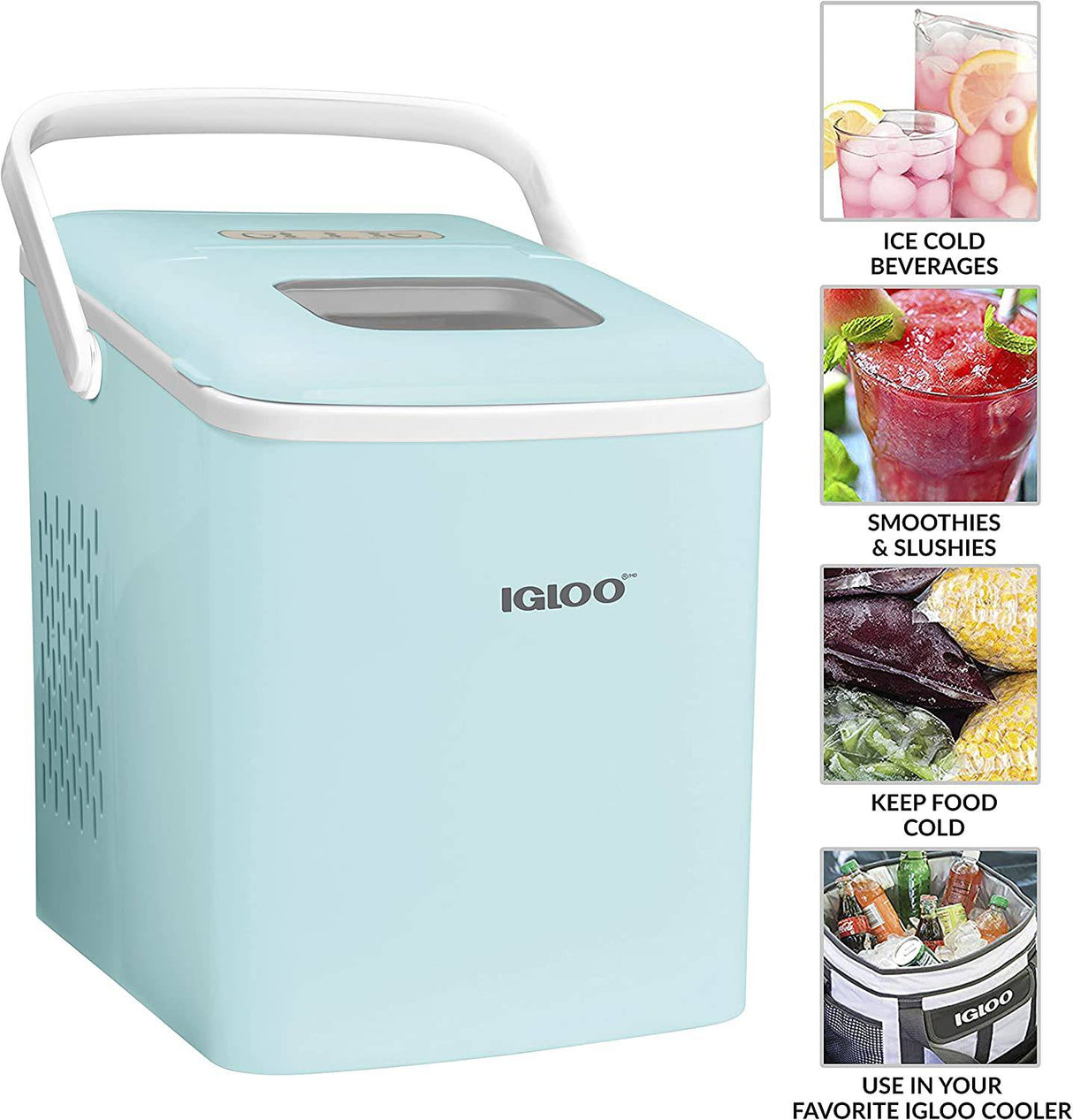 Igloo Máquina automática para hacer hielo en encimera eléctrica portátil con autolimpieza con asa, 26 libras en 24 horas, 9 cubitos de hielo listos en 7 minutos, con cuchara para hielo y cesta - DIGVICE MX