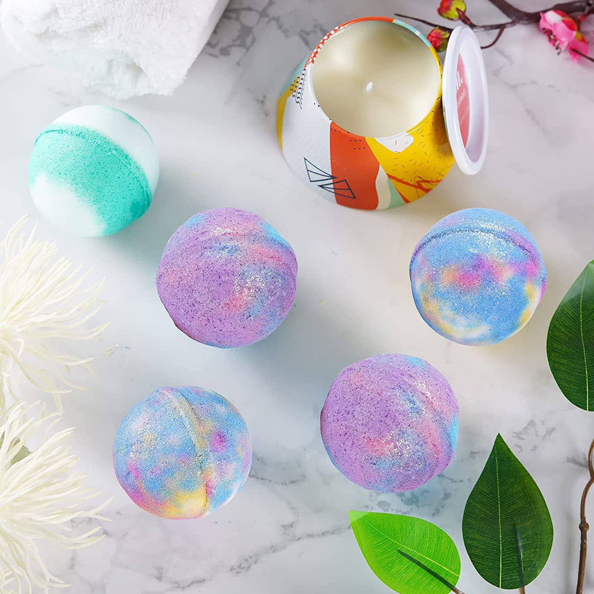 BATHBOMBS - bombas de baño orgánicas hechas a mano, hechas de aceites esenciales y baño natural de manteca de karité, hidratan la piel seca, regalos de cumpleaños para mujeres, niñas-A
