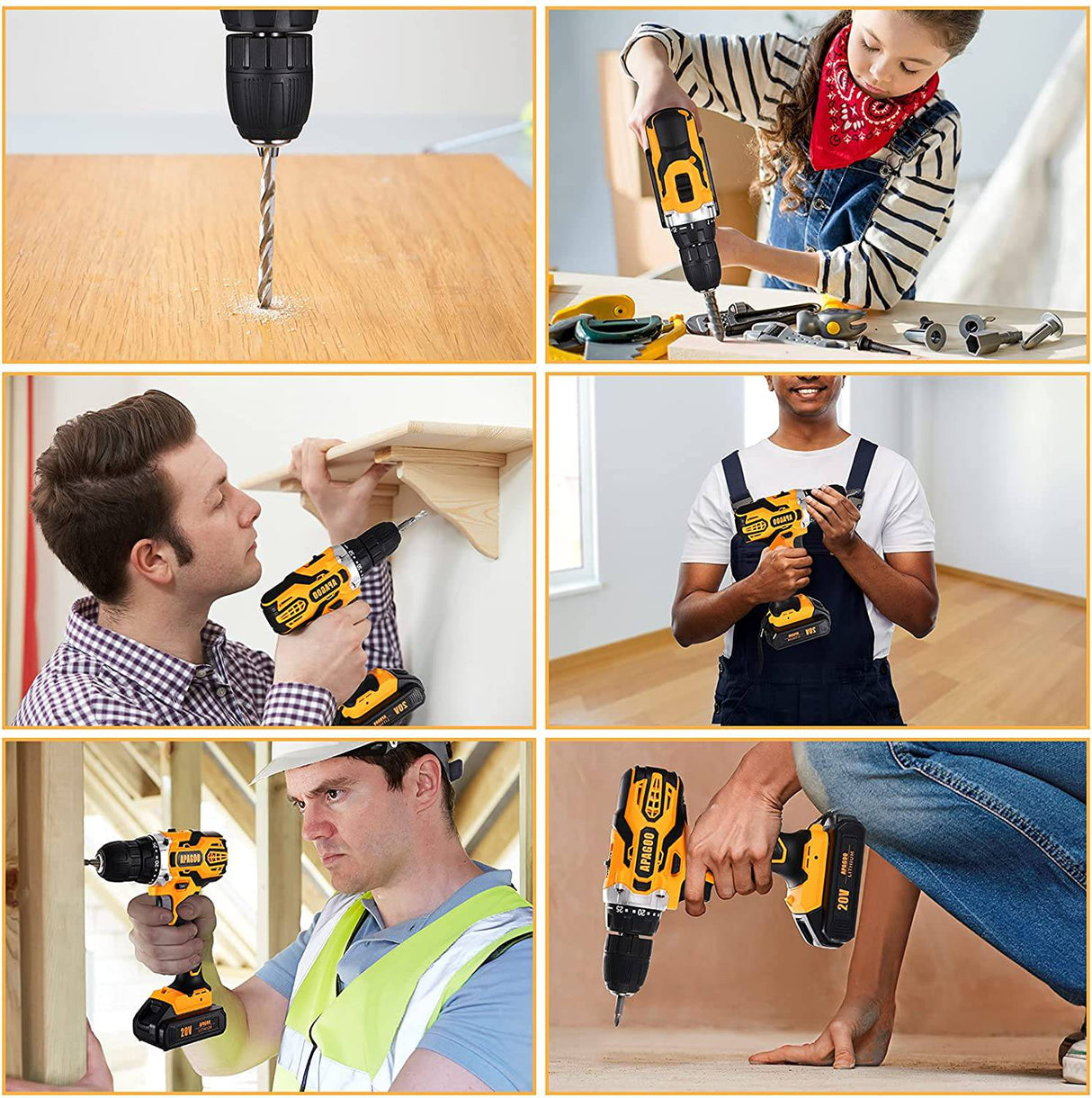 APAGOO Juego de brocas inalámbricas de 20 V, 30 unidades, 2 baterías de 2.0 Ah de 310 libras con ajuste de par de 25+2, taladro eléctrico sin llave de 3/8 pulgadas para metal, madera, perforación de azulejos de cerámica - DIGVICE MX