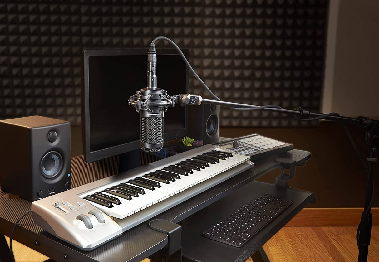 Audio-Technica AT2035 Micrófono de condensador cardioide, perfecto para estudio, podcasting y transmisión, salida XLR, incluye soporte de choque personalizado