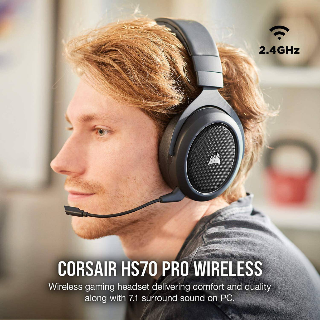 Corsair HS70 Pro Auriculares inalámbricos para juegos - Auriculares con sonido envolvente 7.1 para PC, MacOS, PS5, PS4 - Certificado por Discord - Controladores de 50 mm - Carbono
