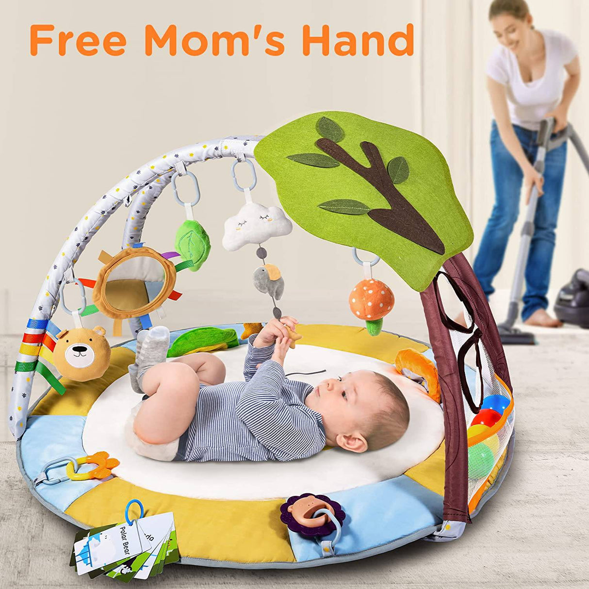 Lupantte Baby Gym Play Mat con 9 juguetes para el desarrollo de habilidades motoras y sensoriales Descubrimiento de idiomas, más grueso antideslizante Baby Activity Gym con Ball Pit, árbol verde para recién nacidos, bebés a niños pequeños - DIGVICE MX