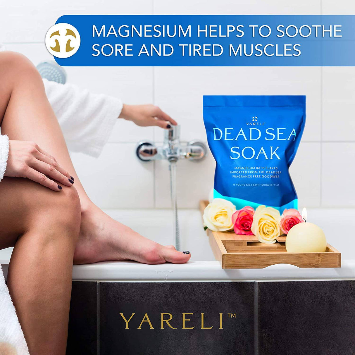 Yareli Dead Sea Bath & Foot Soak, copos de sal de baño de magnesio sin perfume, alternativa más fuerte a la sal de Epsom 15 libras