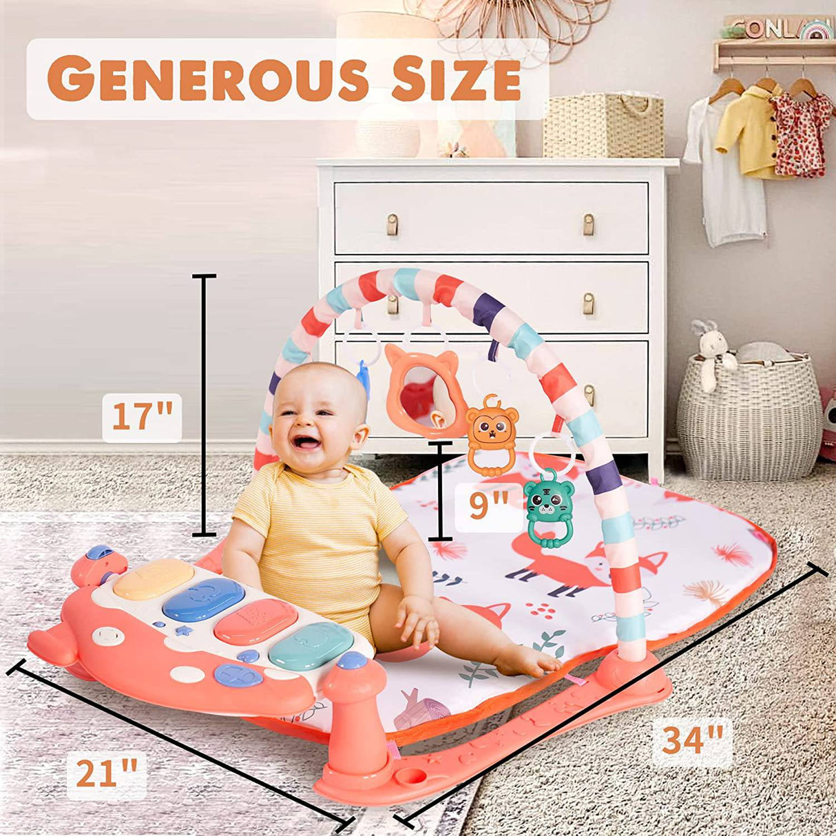 Kick & Play Piano Gym Música Tummy Time Colchoneta acolchada con 5 juguetes sensoriales, Baby Play Gym para bebés recién nacidos de 0 a 3 6 9 12 meses Fox Baby Play Mat Baby Gym little dove - DIGVICE MX