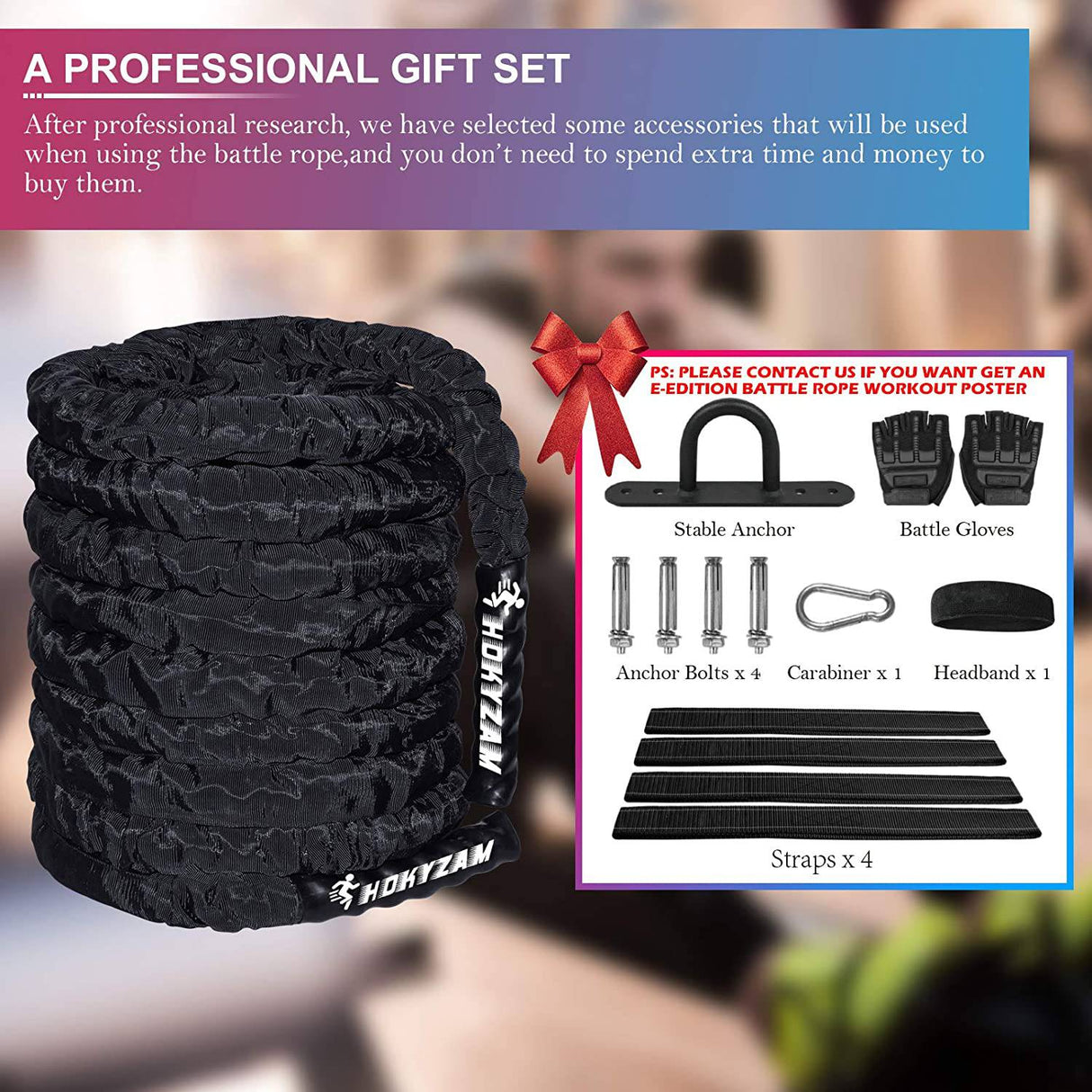 Hokyzam - Cuerdas de batalla Cuerda de batalla de 30 pies para entrenamiento de equipo de entrenamiento de gimnasio en casa