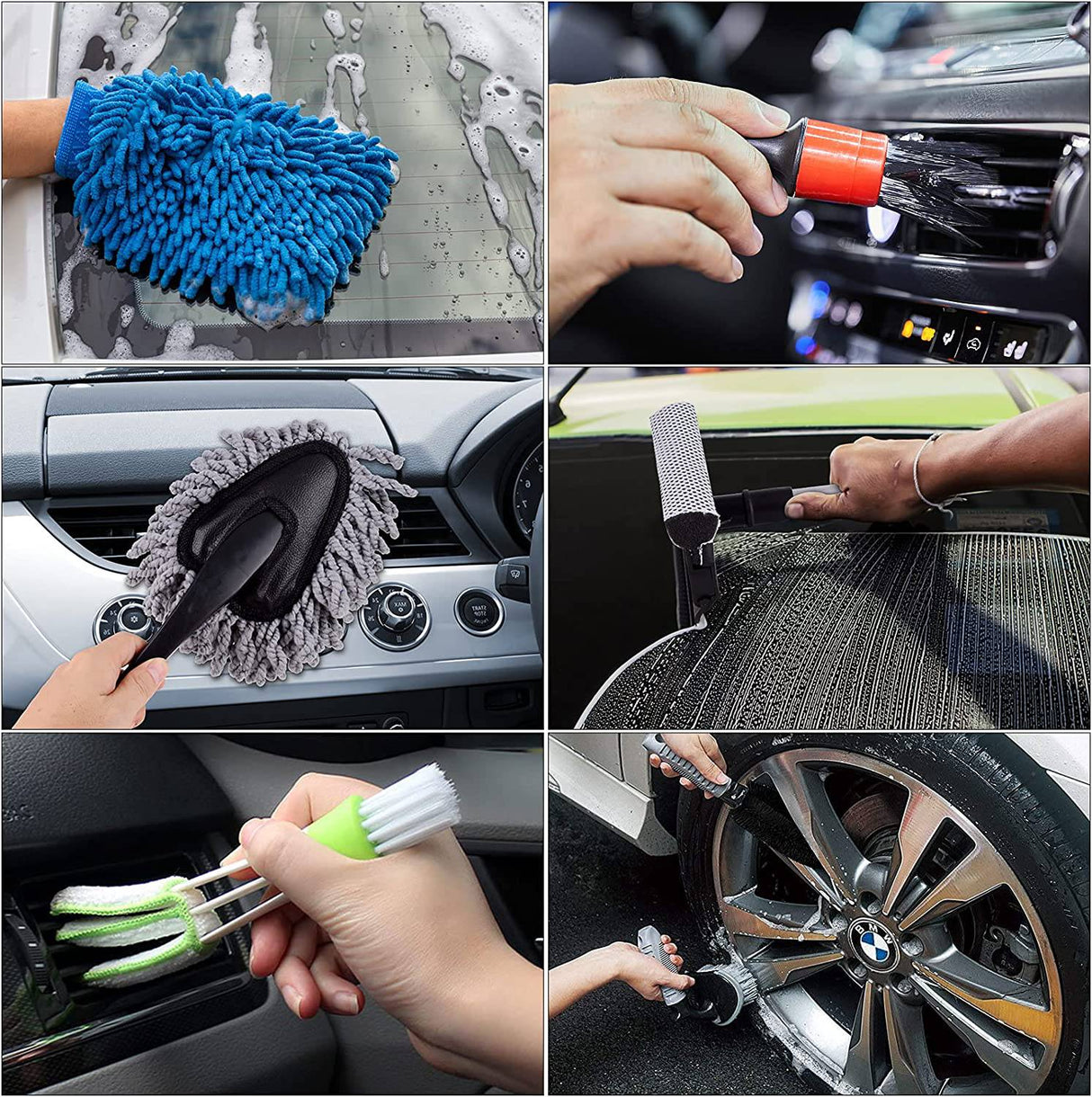 Fitosy Kit de lavado de autos con pistola de espuma, pistola de espuma de lavado de autos con toallas de microfibra, cepillo para ruedas de autos y guantes de microfibra para limpieza de autos,