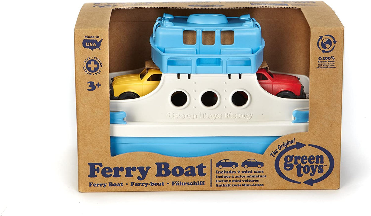 Green Toys Ferry Boat con mini coches de juguete para bañera, azul/blanco - FRBA-1038