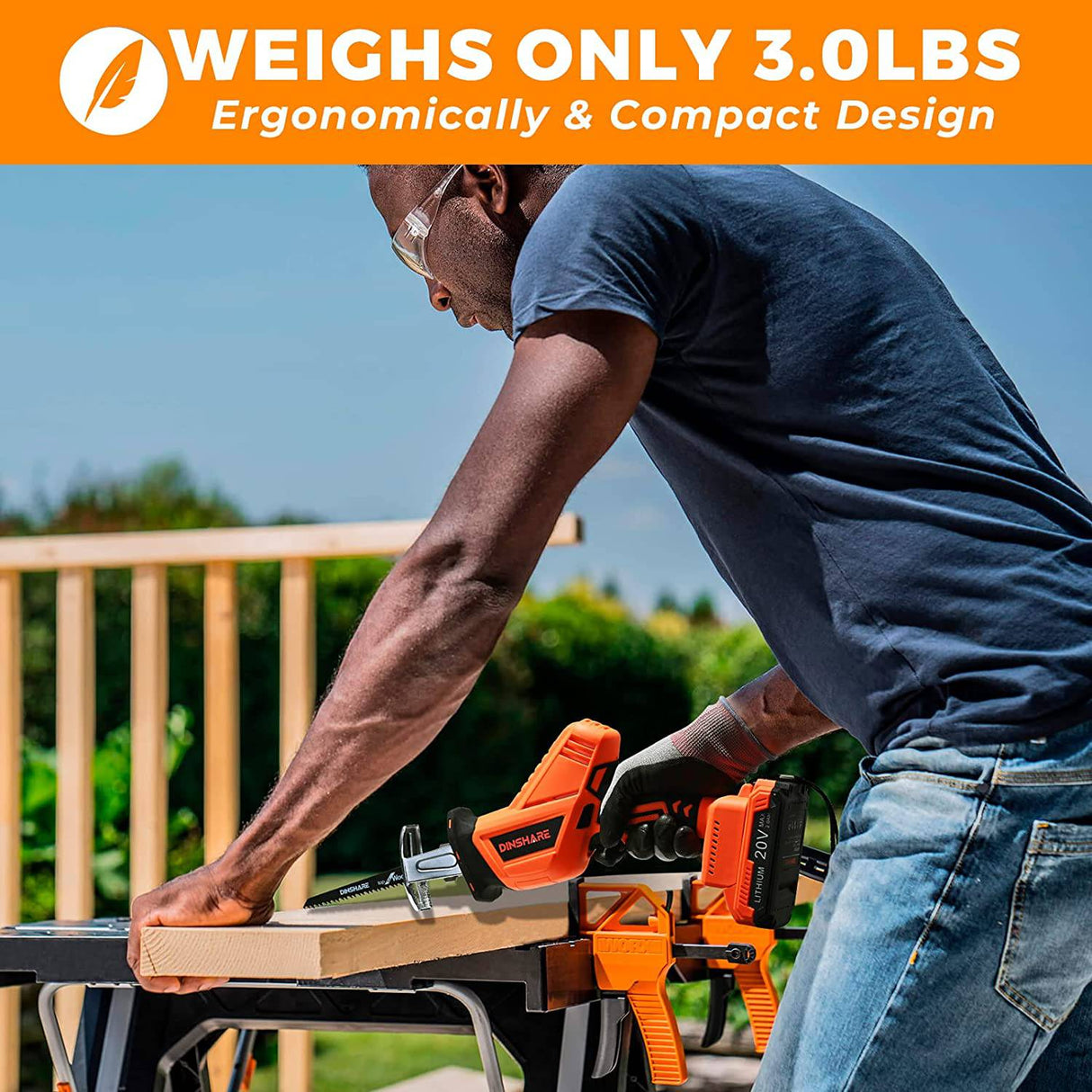 DINSHARE Sierra recíproca inalámbrica: alimentada por batería de 20 V 2,0 Ah con corte de alta eficiencia, cargador rápido de 45 minutos, 6 hojas de sierra, cambio de hoja sin herramientas, - DIGVICE MX