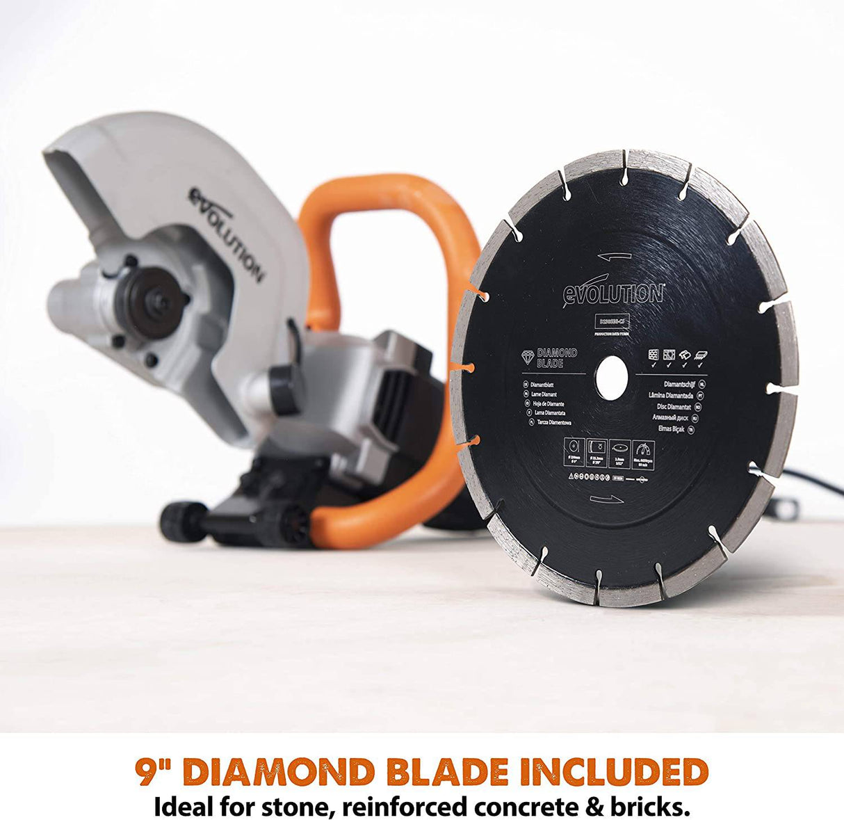 Evolution R230DCT - Sierra para hormigón de 9 pulgadas - Motor de 15 A, sin gasolina - Corte de 3-1/2 pulgadas - Incluye hoja de diamante para mampostería - DIGVICE MX