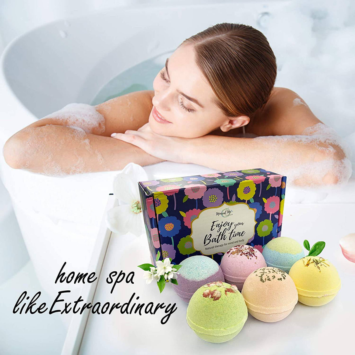 MINERAL ME - Bombas de baño para mujeres - 24 bombas de baño totalmente naturales con aceites esenciales orgánicos, manteca de karité hidratante y sales de baño para relajación y alivio del estrés - Set de regalo de bombas de baño