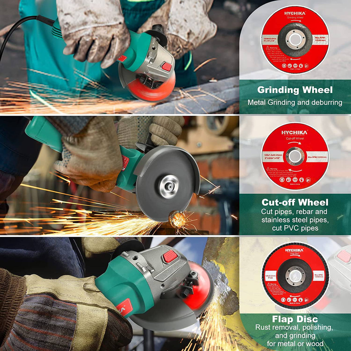 HYCHIKA - Amoladora angular, herramienta de molienda de 4-1/2 pulgadas, 10000 RPM con protector de 2 ruedas, disco de 5 ruedas, amoladora eléctrica de 7,5 A para metal, corte y molienda de azulejos - DIGVICE MX