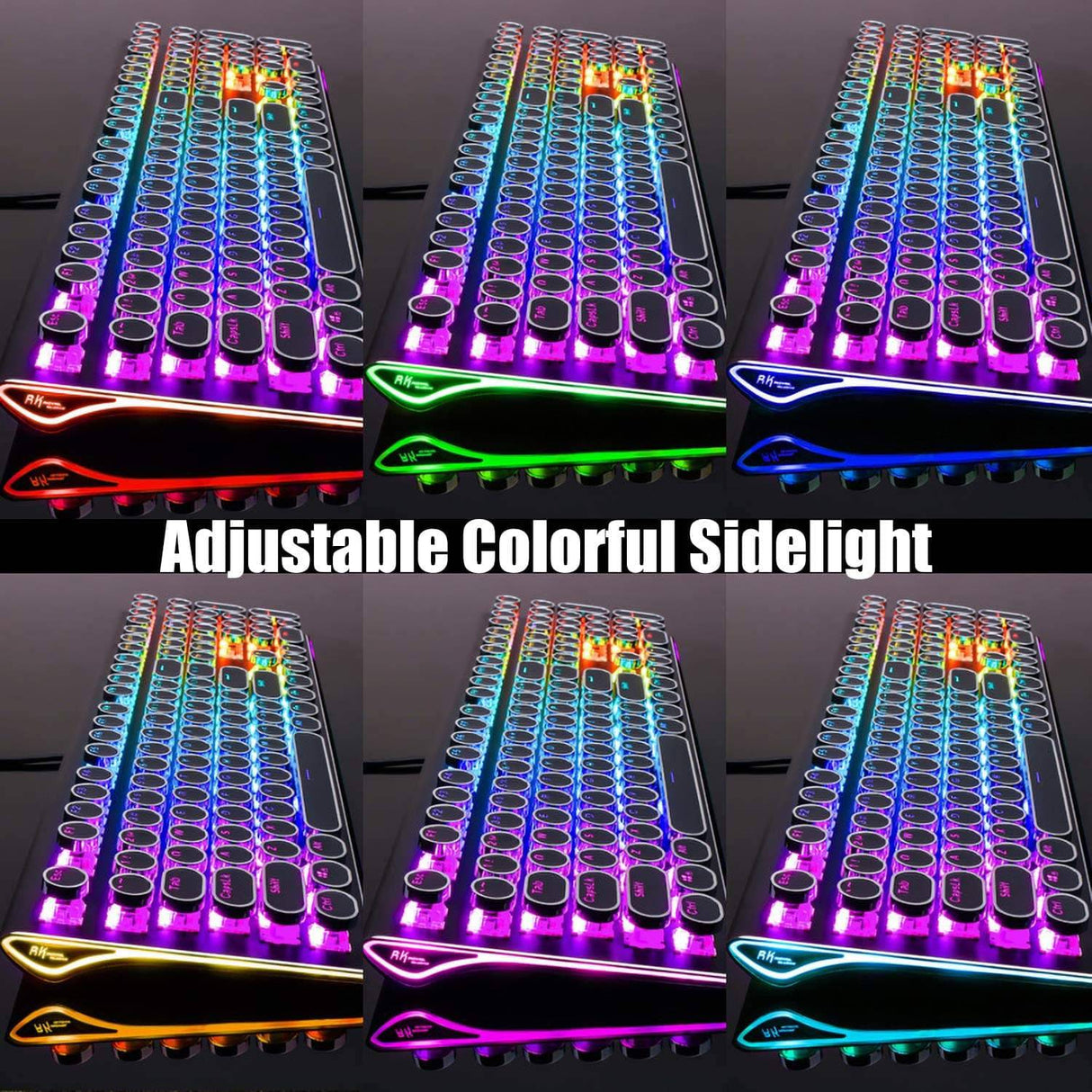 RK ROYAL KLUDGE Teclado mecánico para juegos estilo máquina de escribir con verdadero RGB retroiluminado Reposamuñecas plegable Interruptor azul de 108 teclas Tecla redonda retro - Negro