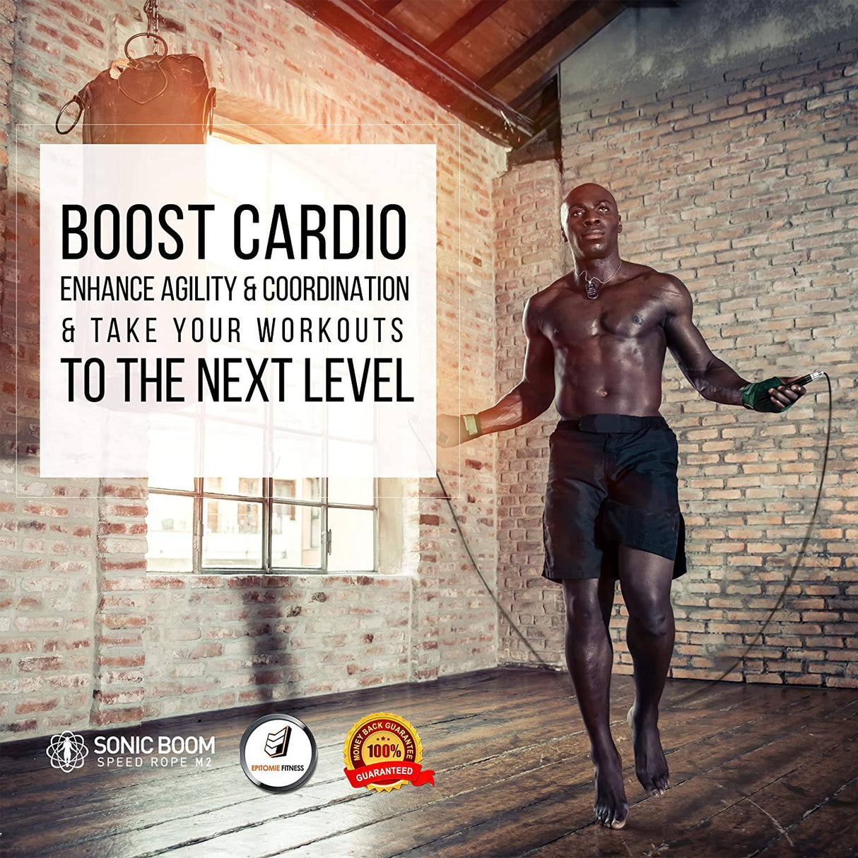 Epitomie Fitness Sonic Boom M2 Cuerda para saltar de alta velocidad - Patente pendiente Autoblocante, diseño sin tornillos - Pesado, giro de 360 grados, empuñadura de silicona con 2 cables de cuerda de velocidad para entrenamiento en el hogar y más
