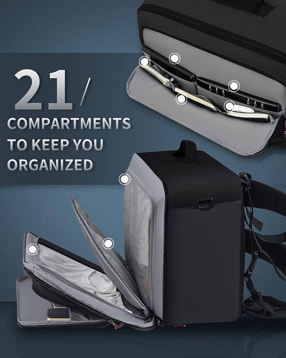 TRAILKICKER - Mochila de viaje de 48 l, mochila de transporte aprobada para vuelos, resistente al agua, bolsa de fin de semana para hombres y mujeres ejecutivos de negocios (48 l, negro)