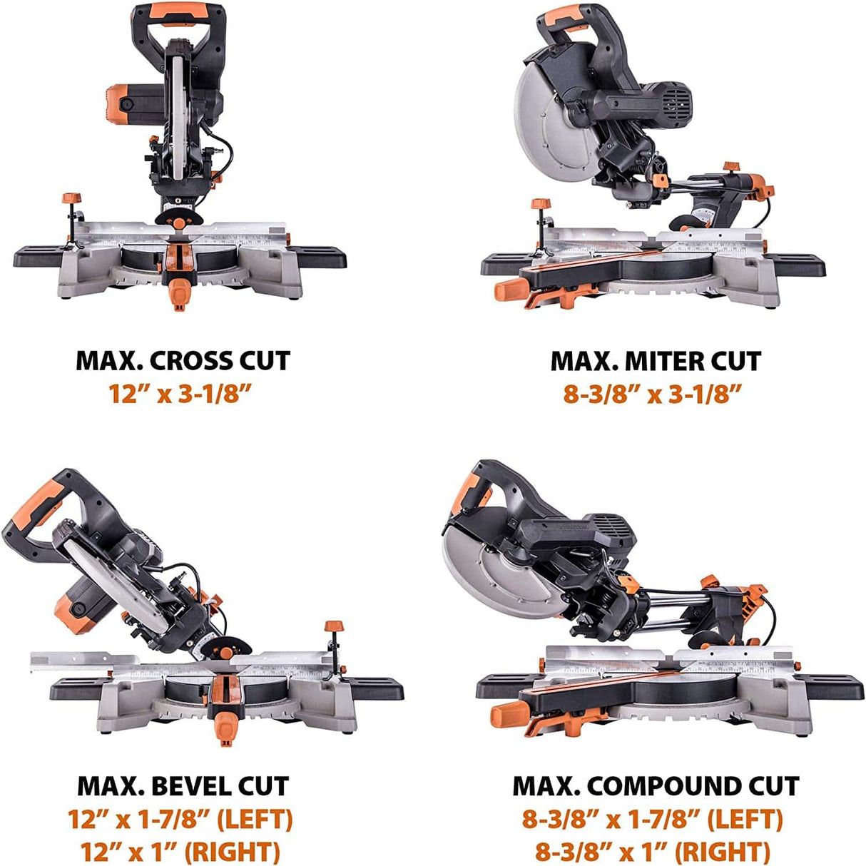Evolution Power Tools R255SMSDB sierra ingletadora compuesta deslizante de doble bisel multimaterial de 10" - DIGVICE MX