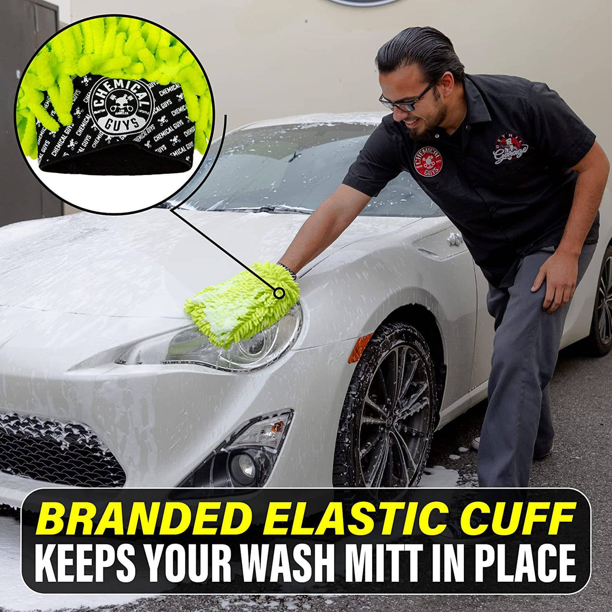 Chemical Guys MIC493 Chenille Premium - Manopla de lavado de microfibra sin arañazos, verde lima, 9.6" x 2.3" x 7"