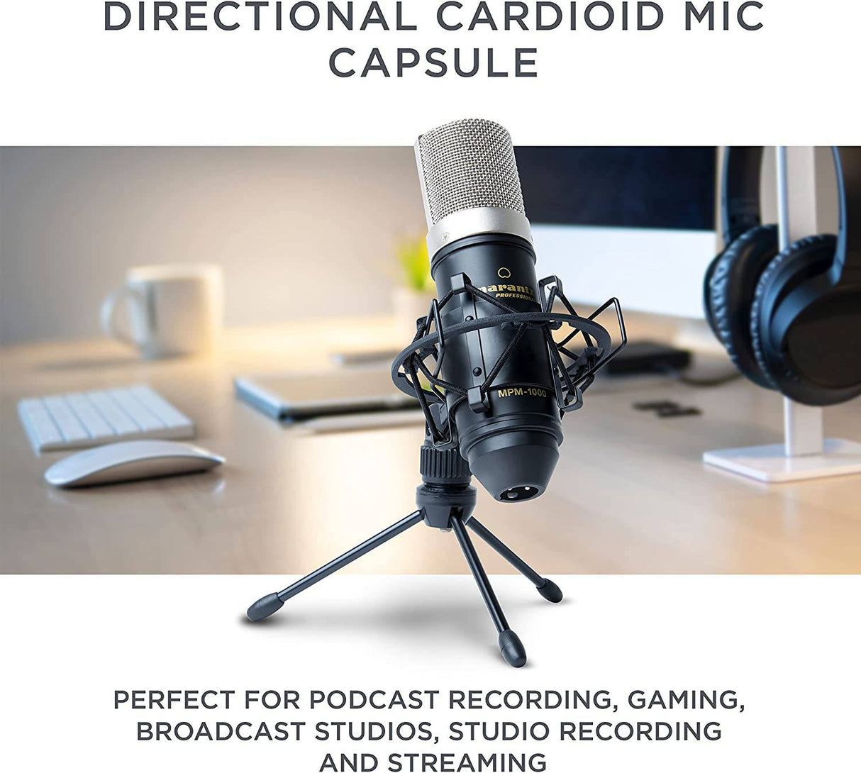 Marantz Professional MPM-1000 - Micrófono de condensador XLR para grabación de estudio con soporte de escritorio y cable - Para proyectos de podcast y transmisión