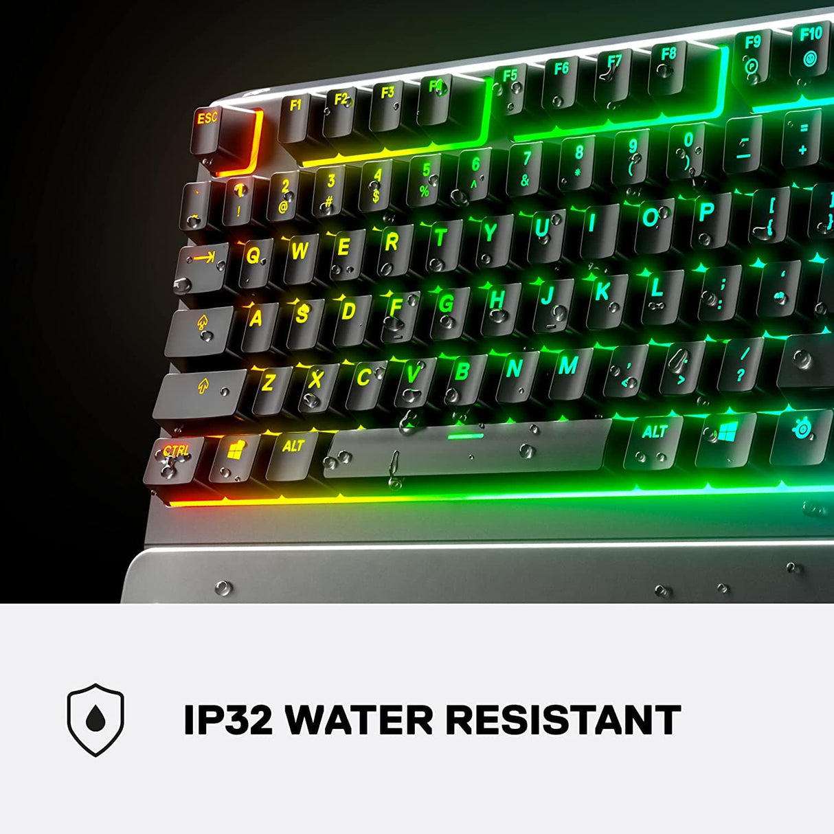 SteelSeries Apex 3 TKL RGB - Teclado para juegos - Factor de forma compacto sin llave - Iluminación RGB de 8 zonas - IP32 resistente al agua y al polvo - Interruptor de juego silencioso - Anti-ghosting de grado de juego