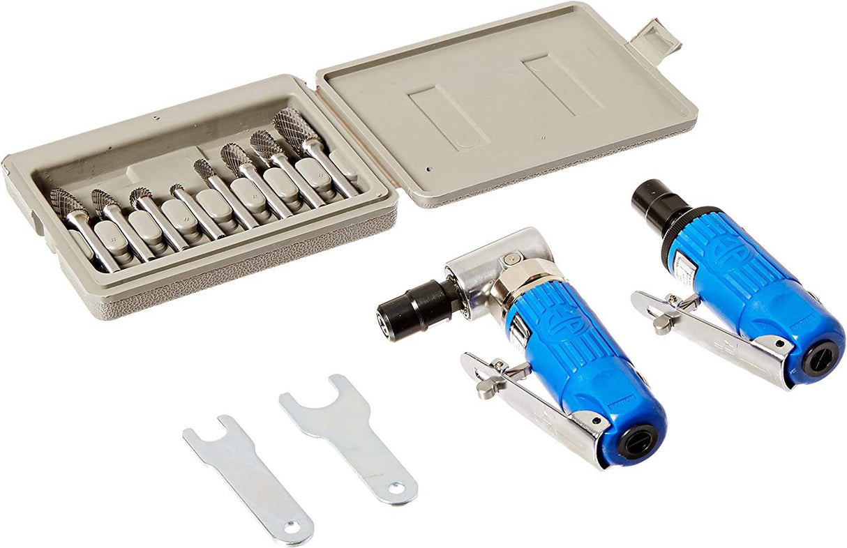 Astro Pneumatic Tool 1221 cuerpo compuesto 1/4" 90° amoladora, mini amoladora y 8 piezas. Juego de fresas rotativas de carburo de doble corte - DIGVICE MX