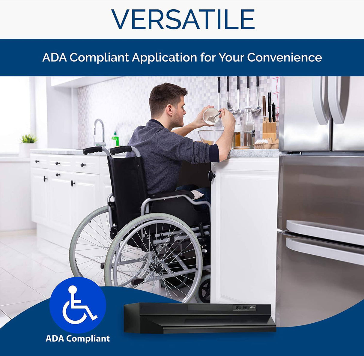 Broan-NuTone F403023 Ventilador de escape para debajo del gabinete Inserto de campana convertible de cuatro vías de dos velocidades con luz, 30 pulgadas, negro - DIGVICE MX