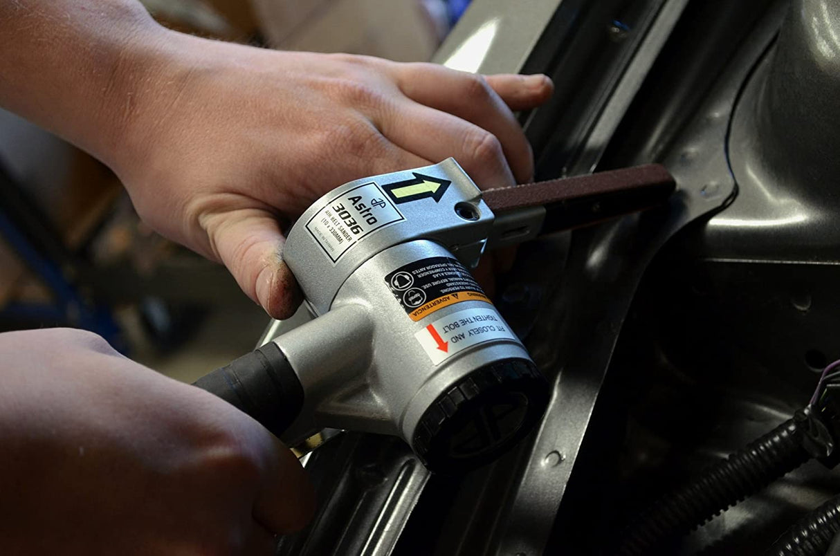 Astro Tools 3036 Lijadora de banda neumática (3/8" x 13") con cinturones de 3 piezas (n.° 40, n.° 60 y n.° 80) - DIGVICE MX