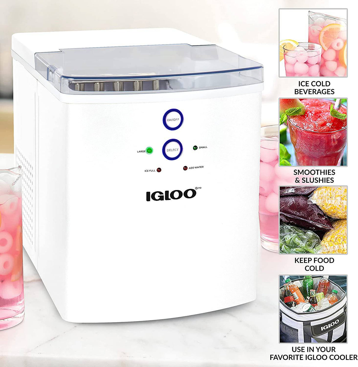 IGLOO - Máquina de hacer hielo portátil sobre encimera portátil de 33 libras, blanco - DIGVICE MX