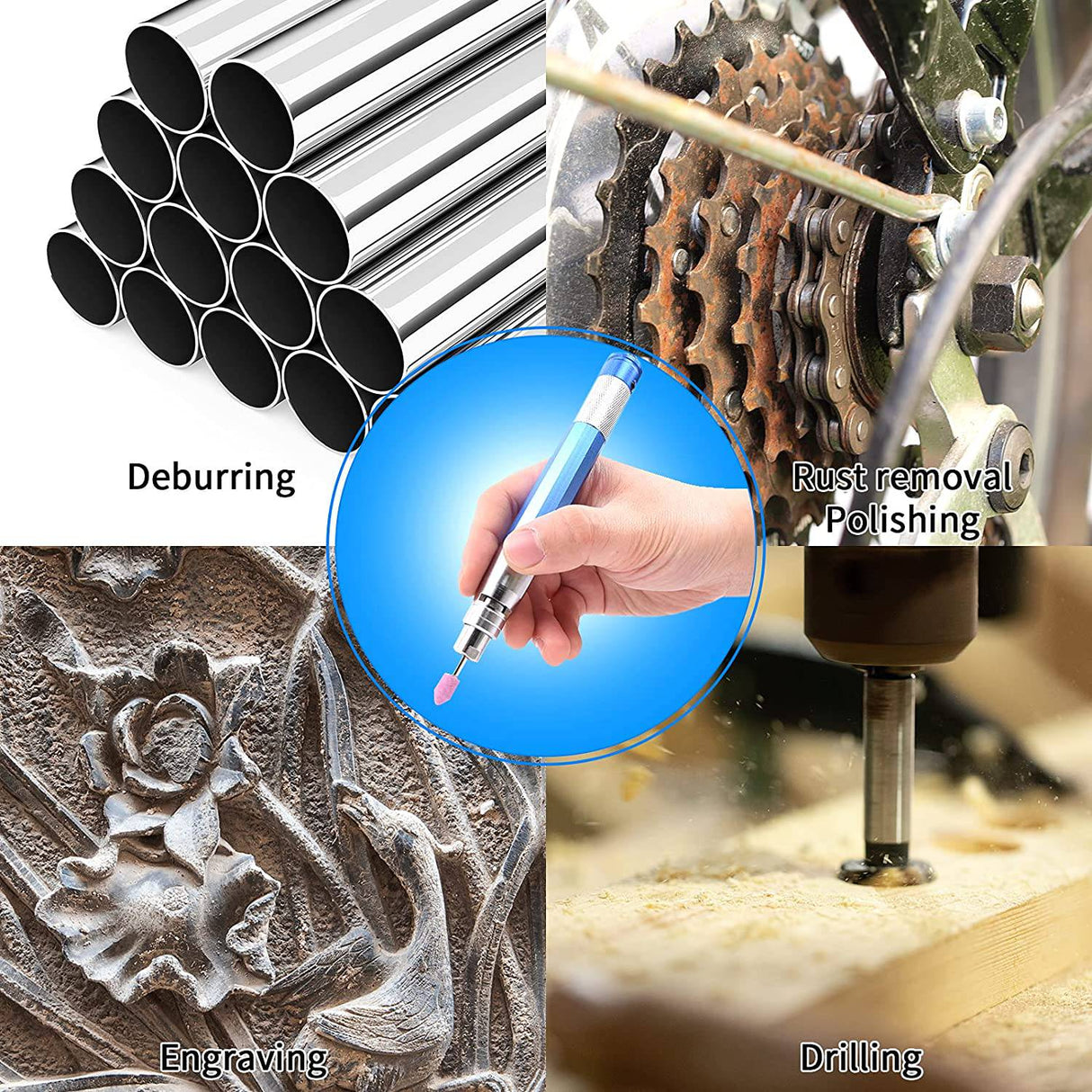 YON.SOU. 18 piezas lápiz troqueladora herramienta de aire 1/8 "pluma de grabado neumática 70.000 RPM aire Micro lápiz molinillo Kit - DIGVICE MX