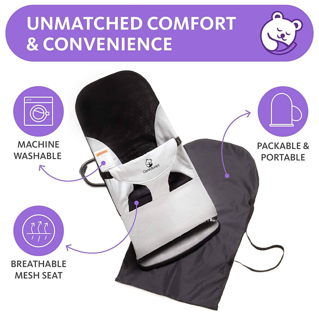 ComfyBumpy - Asiento ergonómico para bebé - Estuche de viaje adicional - Mecedora segura y portátil con posiciones de altura ajustables - Asiento hinchable para dormir para bebés perfecto para bebés recién nacidos - DIGVICE MX