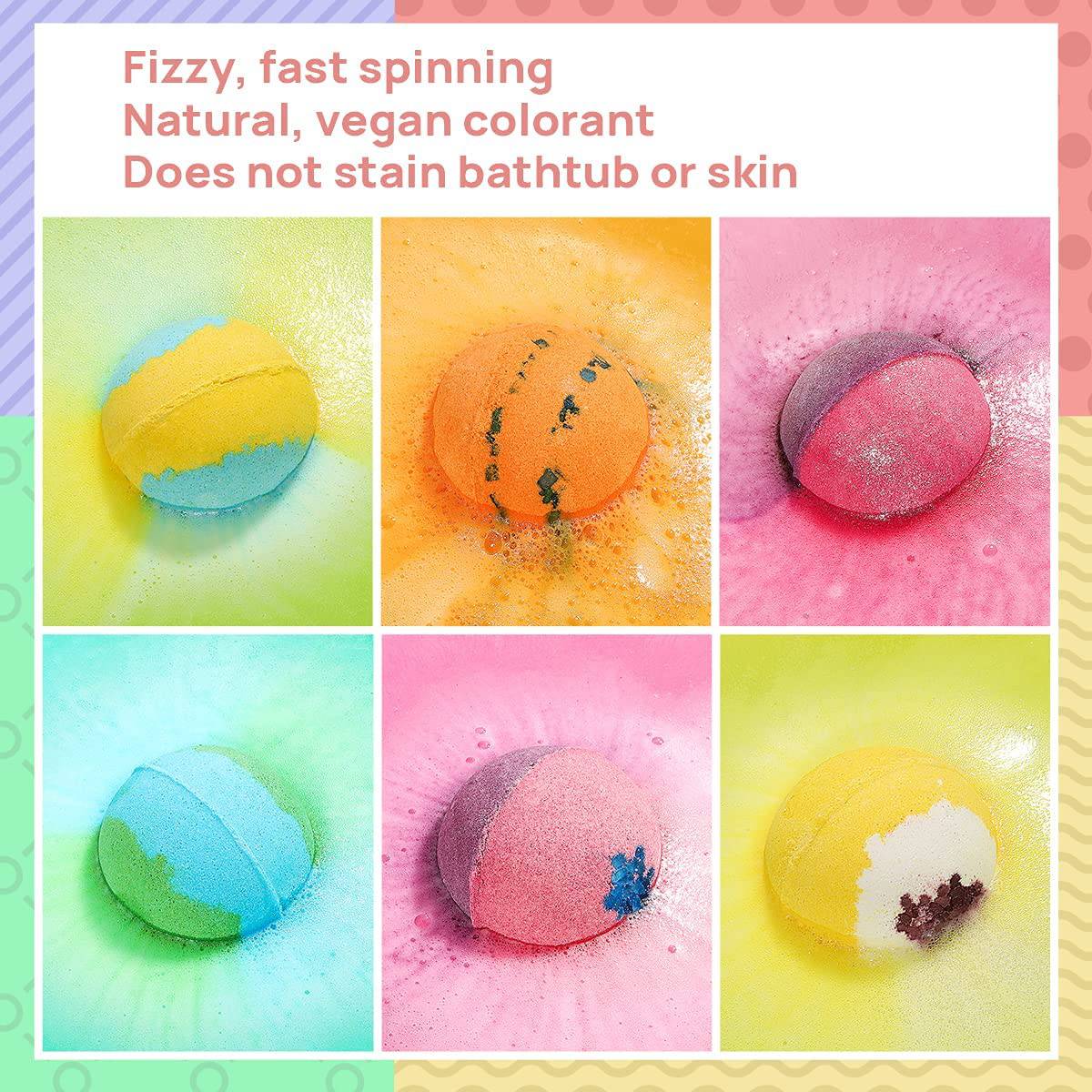 Lagunamoon - Set de regalo de bombas de baño - 6 bombas de ducha gaseosas orgánicas XXL hechas a mano con aceites esenciales + aceite de coco para hidratar la piel seca