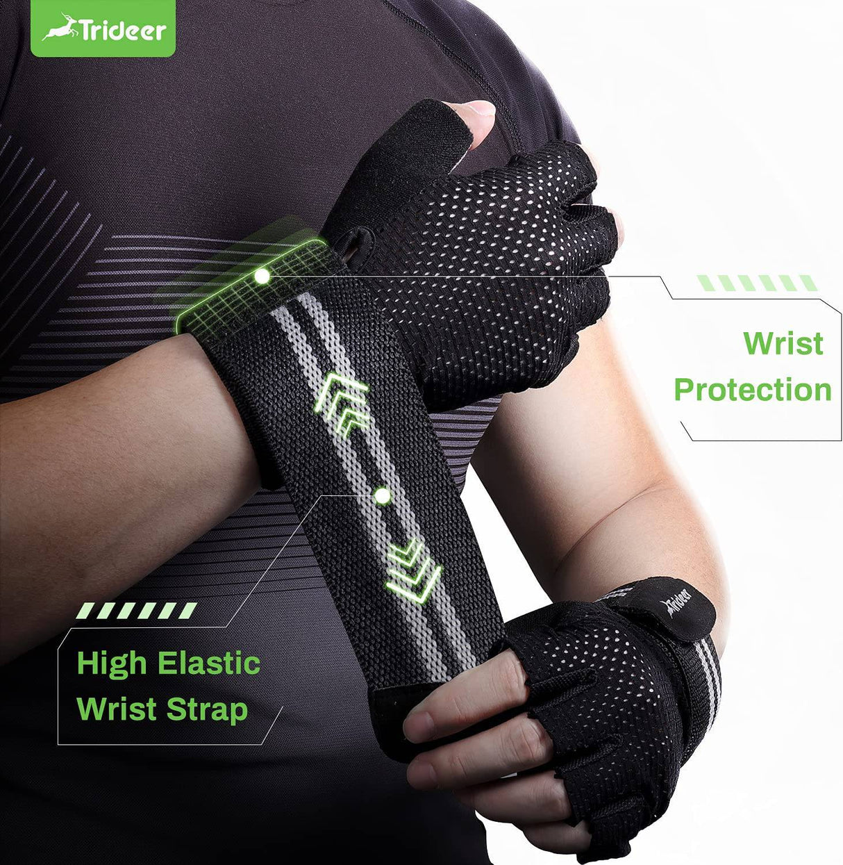 TriDeer - Guantes de entrenamiento para levantamiento de pesas para mujeres y hombres con muñequeras