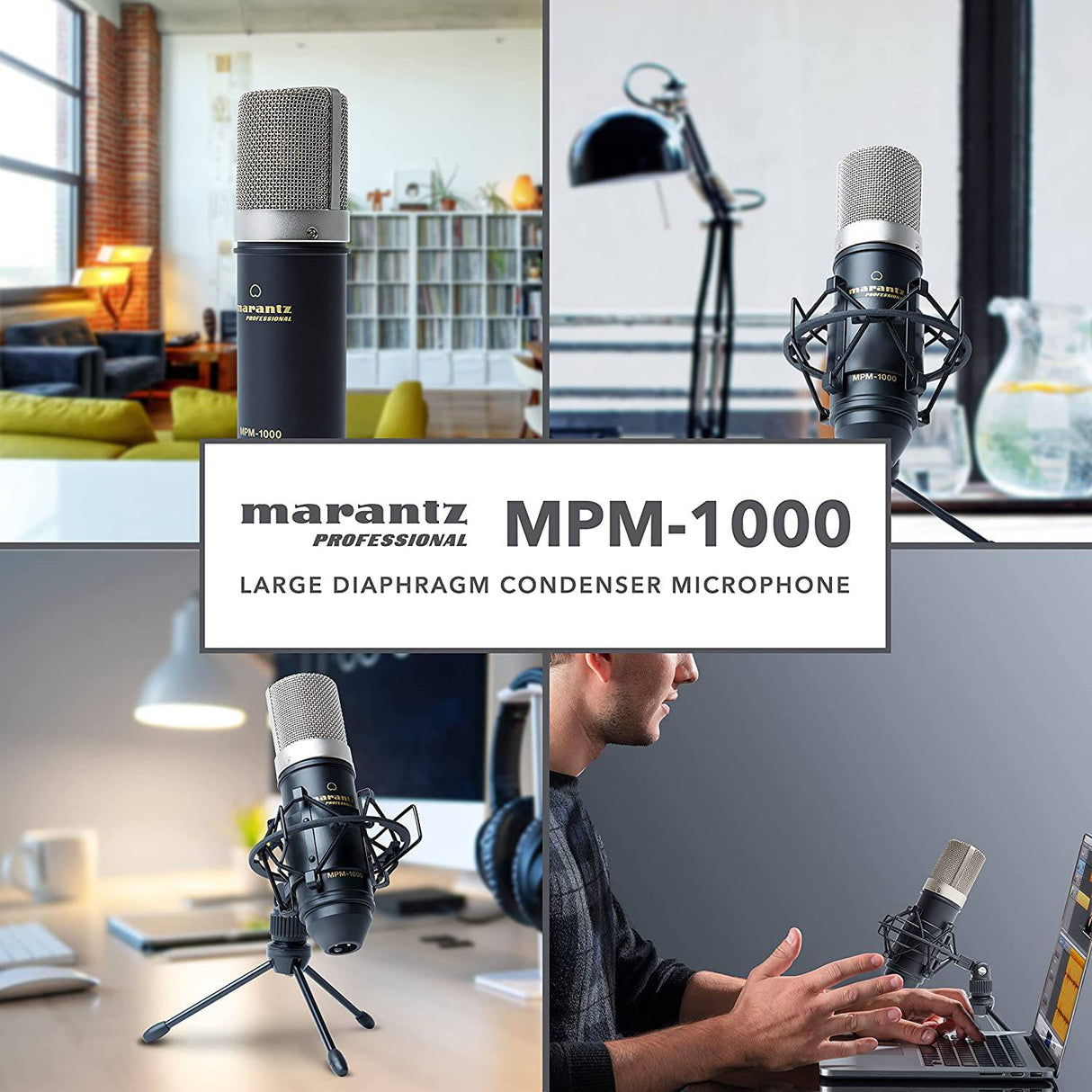 Marantz Professional MPM-1000 - Micrófono de condensador XLR para grabación de estudio con soporte de escritorio y cable - Para proyectos de podcast y transmisión