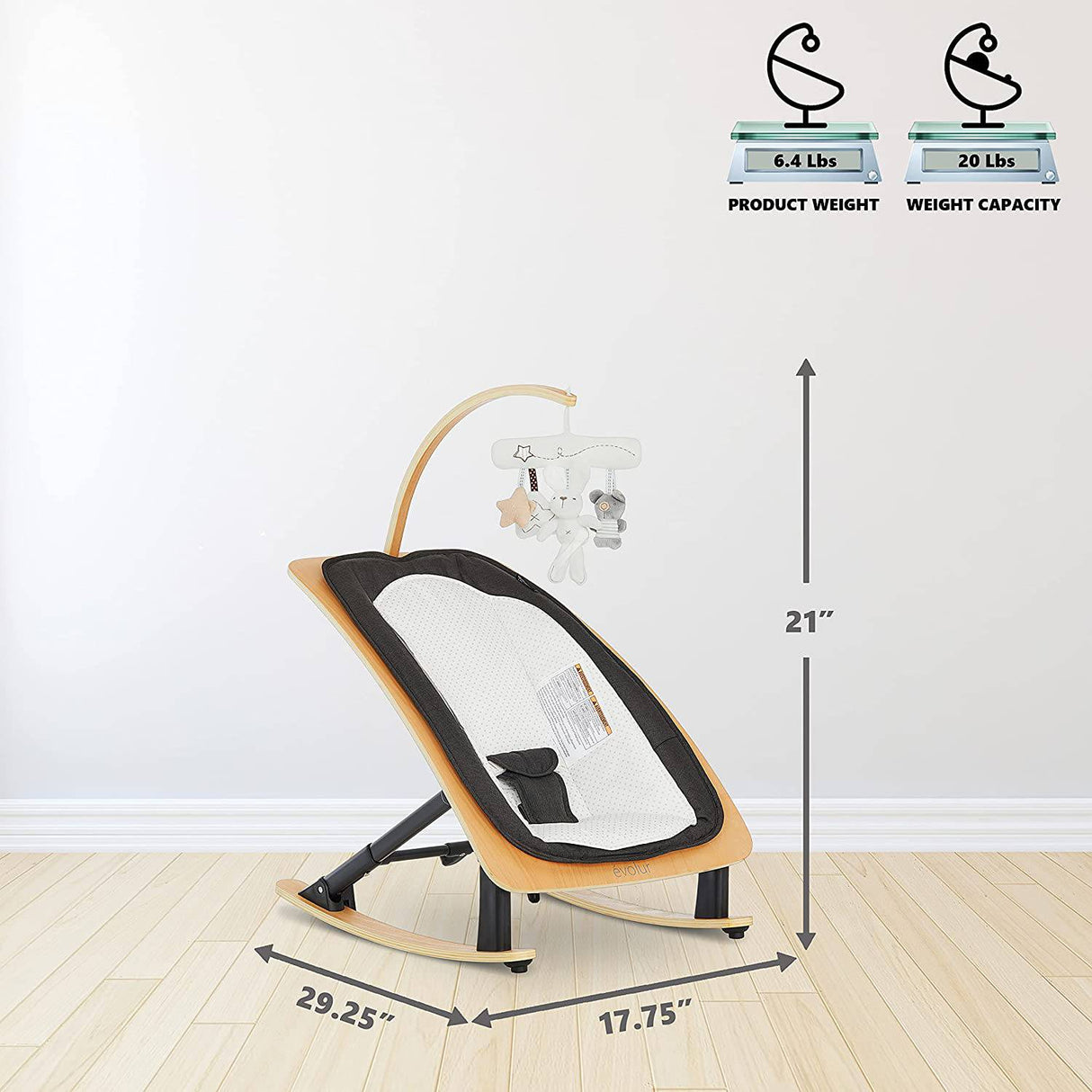 Evolur 2-in-1 Black Tory 2-in-1 Rocker & Chair - DIGVICE MX