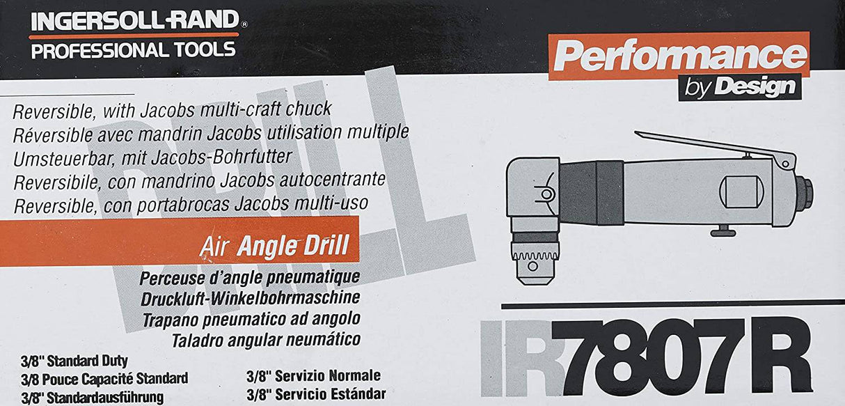 Ingersoll Rand 7807R Taladro angular neumático reversible de 3/8", servicio estándar, 1800 RPM, mandril Jacobs Multi-Craft silencioso y duradero, tapón de grasa - DIGVICE MX
