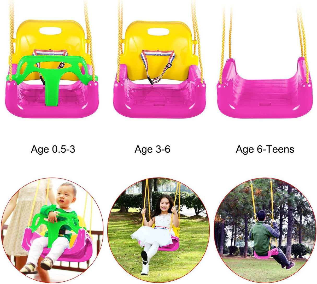 ANCHEER Asiento columpio 3 en 1 para niños de 6 meses en adelante, asiento columpio antideslizante y desmontable para niños y adolescentes para patio de juegos al aire libre, rosa - DIGVICE MX
