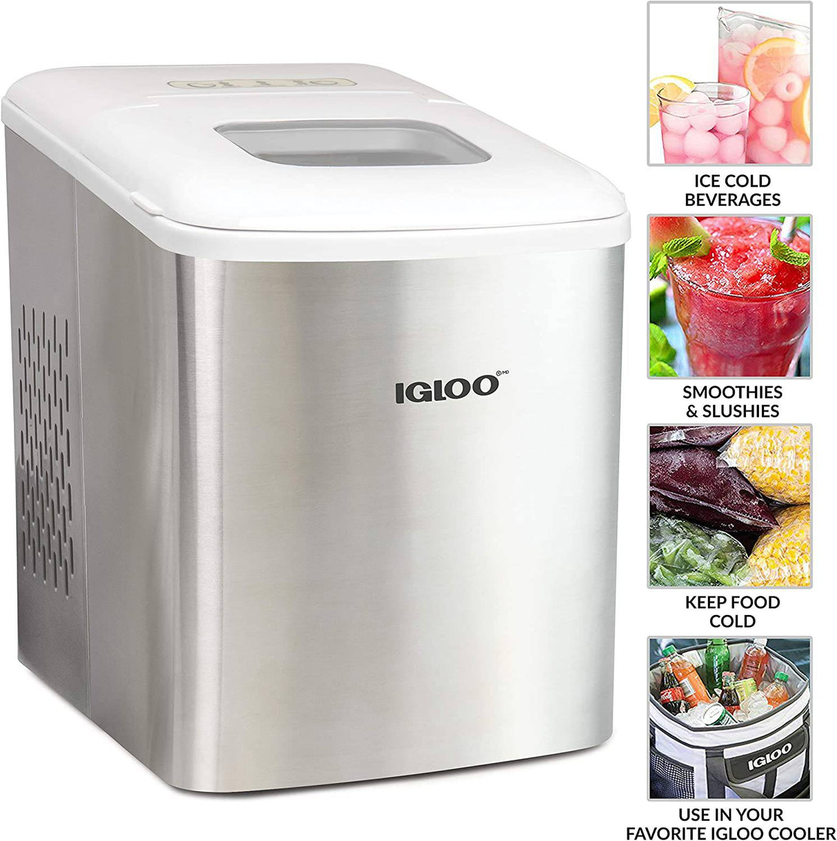 Igloo ICEBNH26SSWL Máquina automática para hacer hielo en encimera eléctrica portátil de autolimpieza de acero, 26 libras en 24 horas, 9 cubos listos en 7 minutos - DIGVICE MX