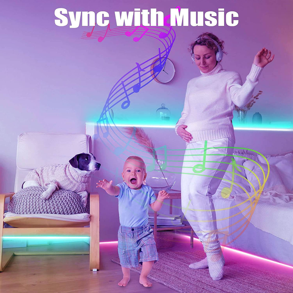 GUSODOR Tira de luces LED de 32.8 pies, luces LED inteligentes para dormitorio, tiras de luz LED que cambian de color, sincronización de música, luces LED RGB con control remoto de aplicación, luces LED - DIGVICE MX