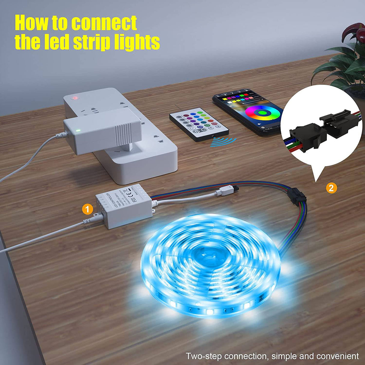 MAYLIT Tira de luces LED, controlador de aplicaciones Bluetooth de 32.8 pies, tira de luces LED RGB, 5050 LED, sincronización de música, cambio de color, kit de luces LED con mando a distancia y fuente de alimentación de 12 V - DIGVICE MX