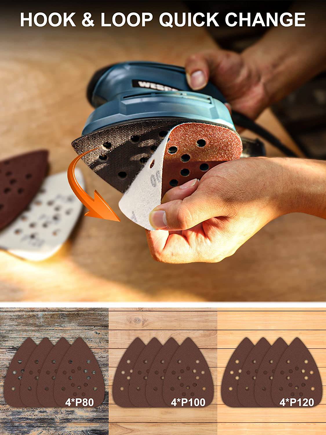 WESCO - Lijadora de detalle , Compact 1.3A Detail Sander con 12 piezas de papel de lija, 14,000 OPM, bajo consumo de energía, sistema eficiente de recolección de polvo, para lijado de detalle en la decoración del hogar - DIGVICE MX